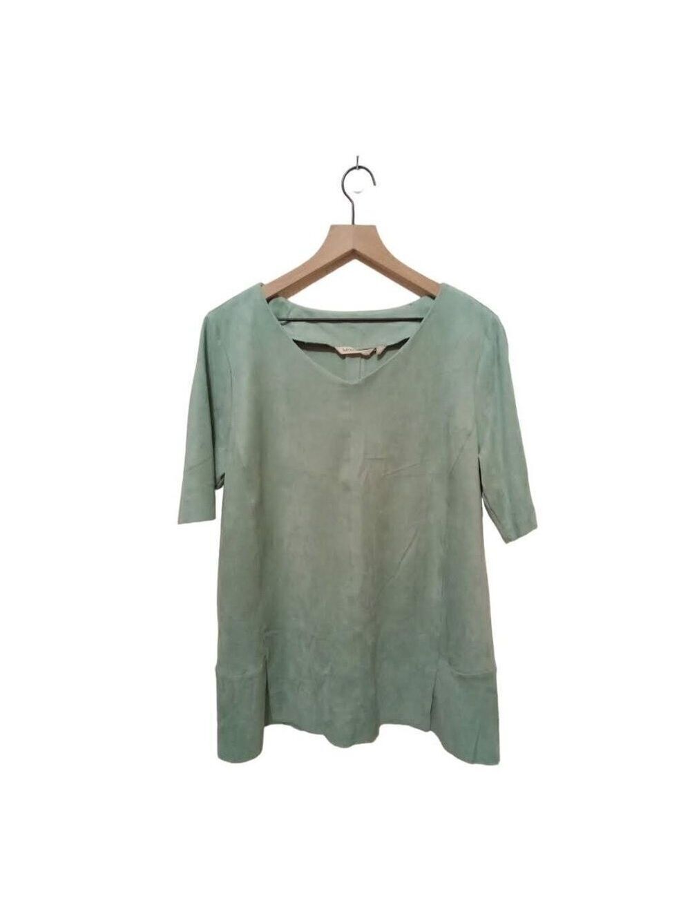 Soft Surroundings Izzy Faux Suede Mint Green V-Neck Tunic Top Sz L